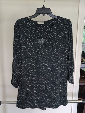 Beacon Teal Top with White and Brown Dot Print